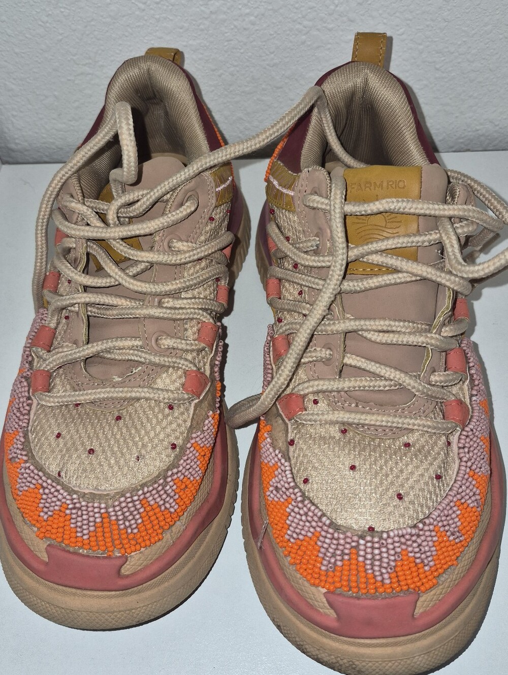 FARM Rio Women’s Jungle Panther Beige and Orange Beaded Fashion Sneakers PROJECT